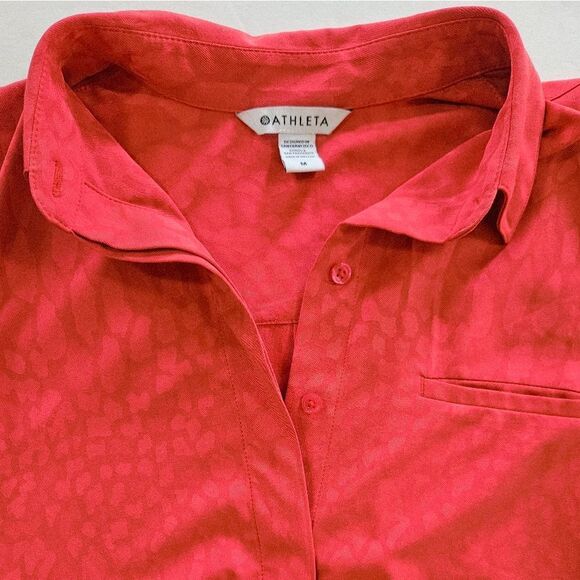 Athleta Urbanite Textured Long Sleeve Button Down Leopard Collared Shirt Top M - Picture 7 of 13